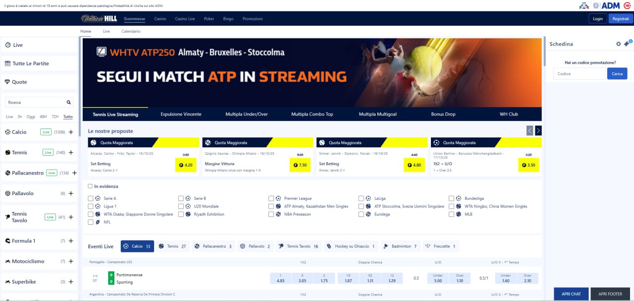 Design del sito di scommesse William Hill